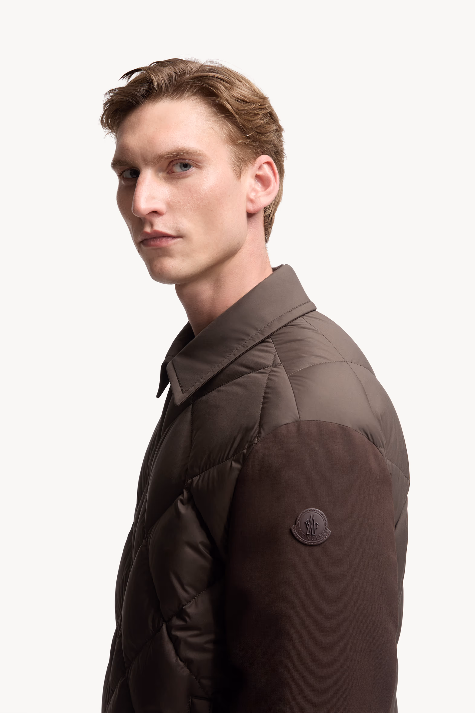 Aiguille Diamond-Quilted Down Shirt Jacket Men Brown Moncler 4